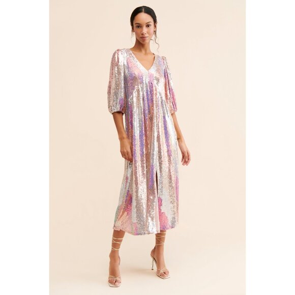 SALTWATER LUXE Women's Turner Midi Dress Size S In Silver - Picture 1 of 11